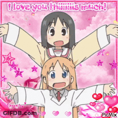 Anime Girls With I Love You Text GIF