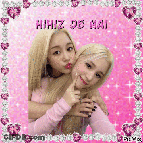 A Picture Of Two Blonde Girls With The Words Hihizi De Nai Written On It GIF