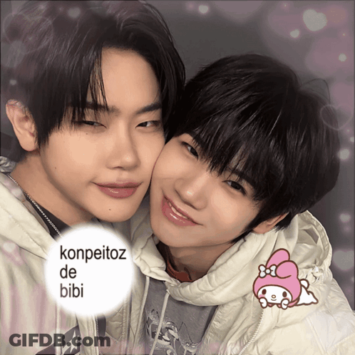 A Picture Of Two Boys With Konpeitoz De Bibi Written In The Corner GIF