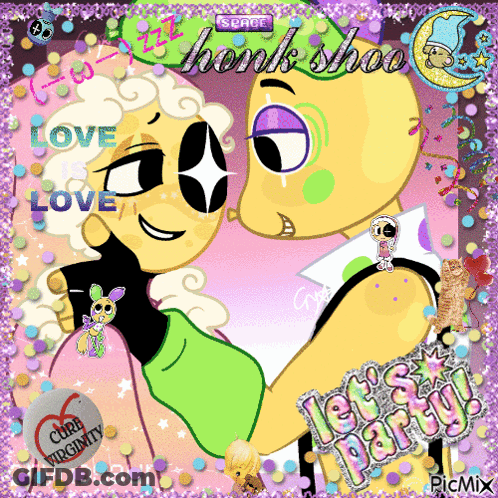 A Picture Of Two Cartoon Characters With The Words Let 'S Party On The Bottom Right GIF