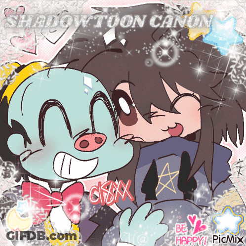 A Picture Of Two Cartoon Characters With The Words Shadow Toon Canon Written On It GIF