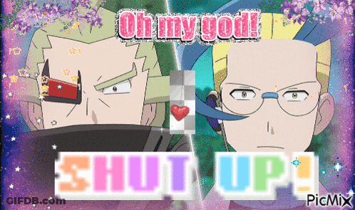A Picture Of Two Cartoon Characters With The Words Shut Up GIF