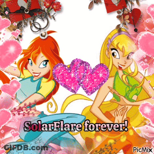 A Picture Of Two Cartoon Girls With The Words Solarflare Forever GIF