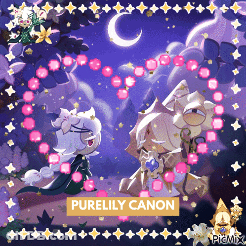 A Picture Of Two Cookies With The Words Purelily Canon In The Upper Right Corner GIF