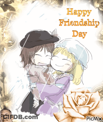 A Picture Of Two Girls Hugging With The Words Happy Friendship Day GIF