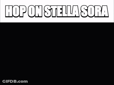 A Picture Of Two Girls Kissing With The Words Hop On Stella Sora Below Them GIF