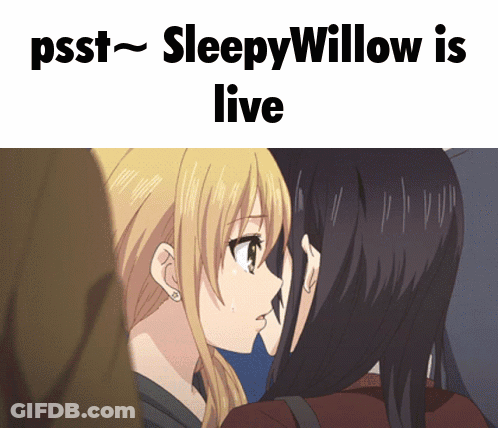 A Picture Of Two Girls With The Words Psst Sleepy Willow Is Live GIF