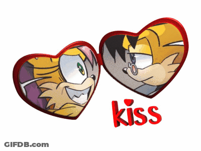 Two Hearts With Kiss Text GIF