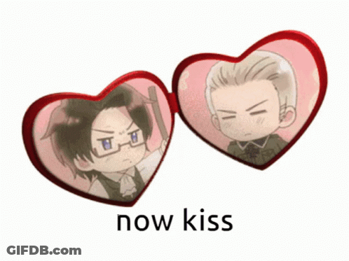 A Picture Of Two Hearts With The Words Now Kiss Below Them GIF