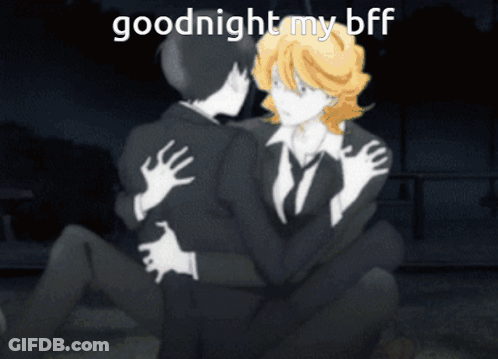 A Picture Of Two Men Hugging With The Words Goodnight My Bff On The Bottom GIF