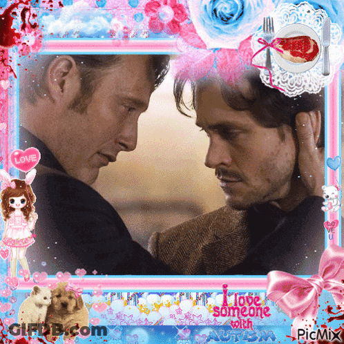 A Picture Of Two Men In A Frame That Says I Love Someone With Picmix GIF