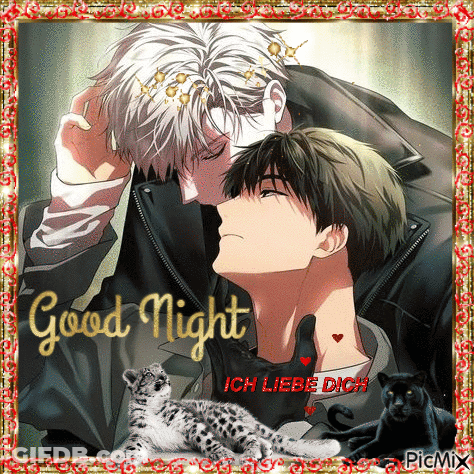 A Picture Of Two Men Kissing With The Words Good Night Ich Liebe Dich Written On The Bottom GIF