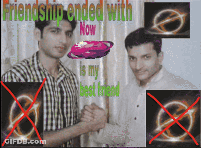A Picture Of Two Men With The Words Friendship Ended With Now GIF