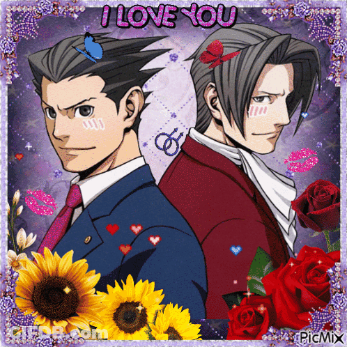 A Picture Of Two Men With The Words " I Love You " On It GIF