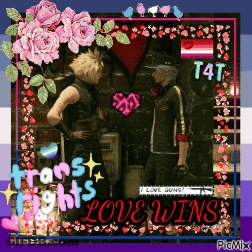 A Picture Of Two Men With The Words Love Wins On The Bottom GIF
