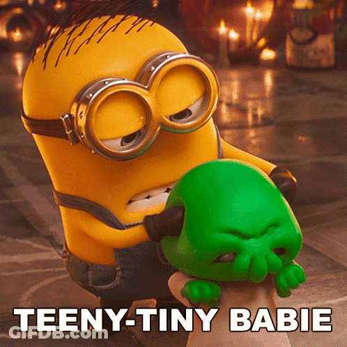 A Picture Of Two Minions With The Caption Teeny-Tiny Babie On The Bottom GIF