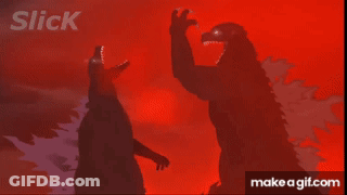 A Picture Of Two Monsters Fighting With The Words Slick Above Them GIF
