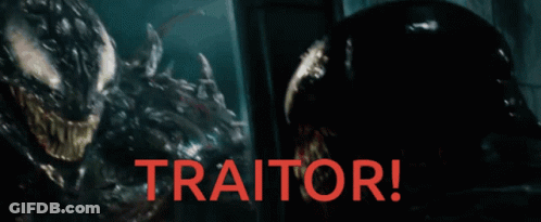 A Picture Of Two Monsters With The Word Traitor In Red GIF
