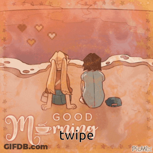 A Picture Of Two People On A Beach With The Words Good Morning Wipe GIF