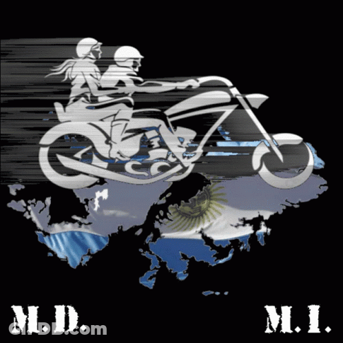 A Picture Of Two People Riding A Motorcycle With The Letters M.d. And M.i. On The Bottom GIF