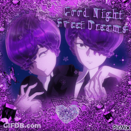 A Picture Of Two Purple Anime Characters With The Words Good Night Sweet Dreams GIF