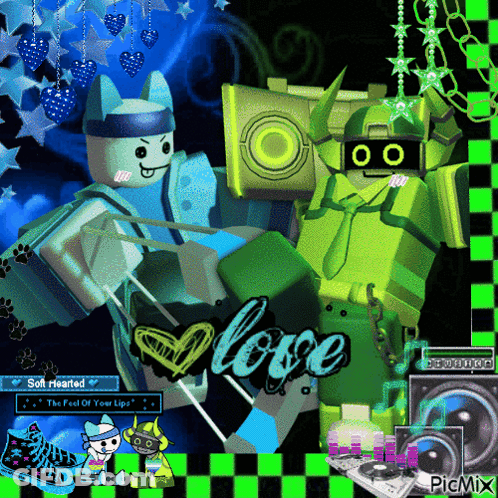 A Picture Of Two Robots With The Word Love In The Middle GIF