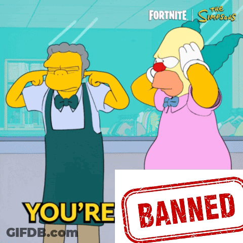 A Picture Of Two Simpsons Characters Covering Their Ears Next To A Stamp That Says You 'Re Banned GIF