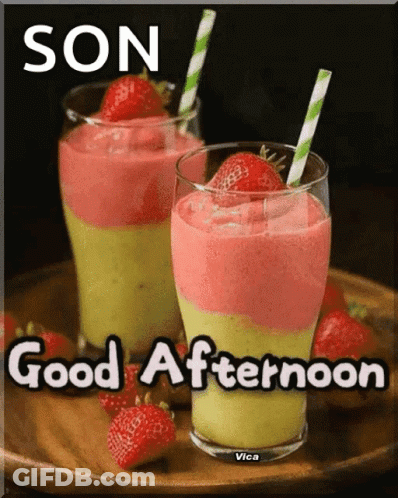 A Picture Of Two Smoothies With Straws And The Words Son Good Afternoon GIF