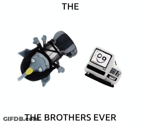 A Picture Of Two Stuffed Animals With The Words " The Brothers Ever " Underneath Them GIF
