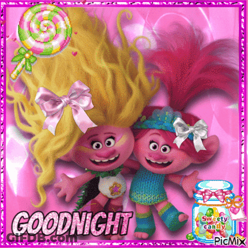 A Picture Of Two Trolls With The Words Goodnight On It GIF