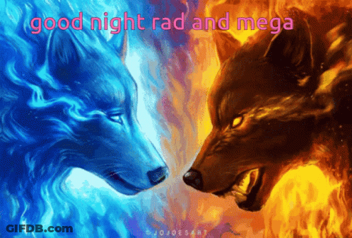 A Picture Of Two Wolves With The Words Good Night Rad And Mega GIF