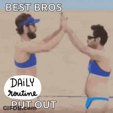Two Women In Bikinis With Best Bros Daily Routine Text GIF