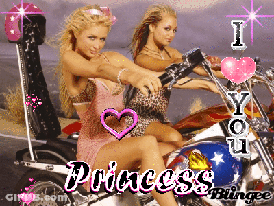 A Picture Of Two Women Riding Motorcycles That Says I Love You Princess Blingee GIF