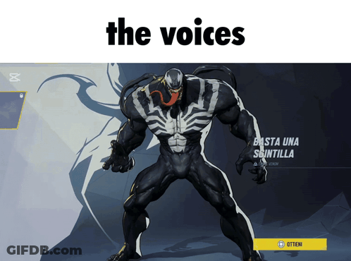 A Picture Of Venom With The Words The Voices Above It GIF