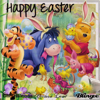 A Picture Of Winnie The Pooh Tigger Eeyore And Piglet With The Words Happy Easter Cartoon Land GIF