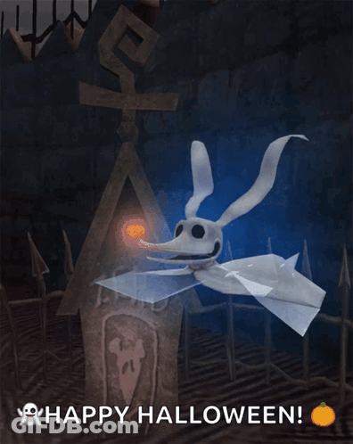 A Picture Of Zero From The Nightmare Before Christmas And The Words Happy Halloween GIF