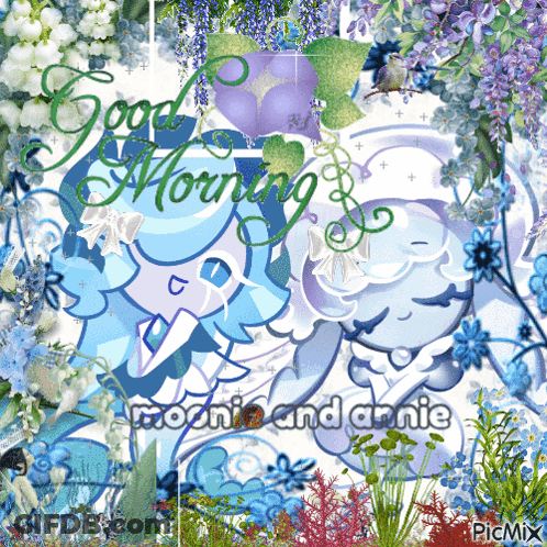 A Picture That Says Good Morning Moonie And Annie On It GIF