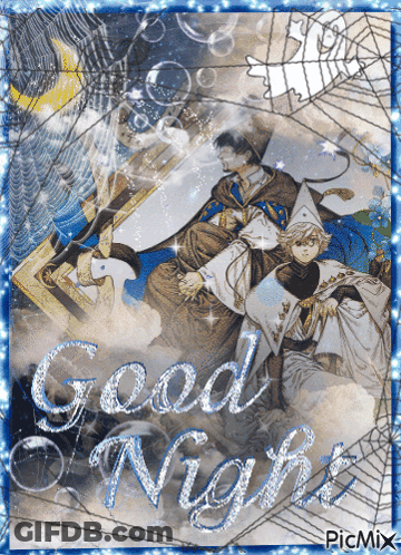 A Picture That Says Good Night With A Blue Frame GIF