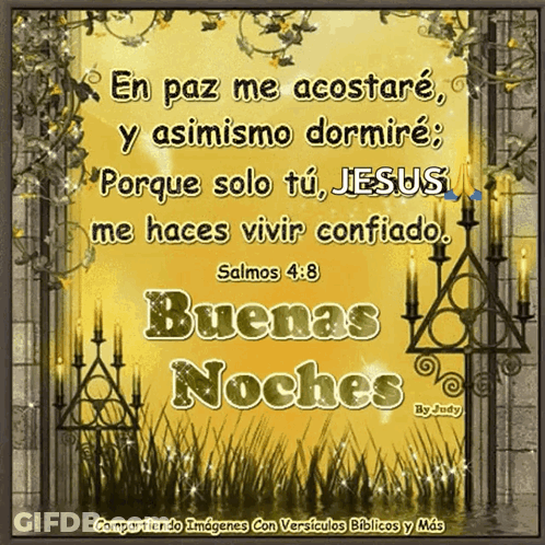A Picture With Candles And A Bible Verse That Says " Buenas Noches " GIF
