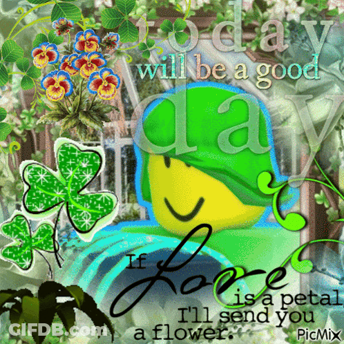 A Picture With Flowers And The Words " Today Will Be A Good Day If Love Is A Petal I Ll Send You A Flower " GIF