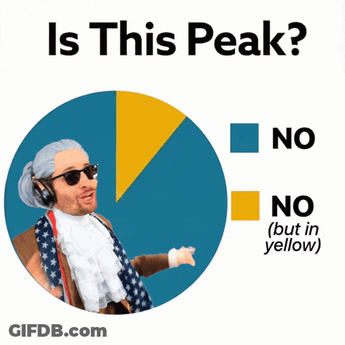 A Pie Chart That Says " Is This Peak " With A Man Pointing At It GIF