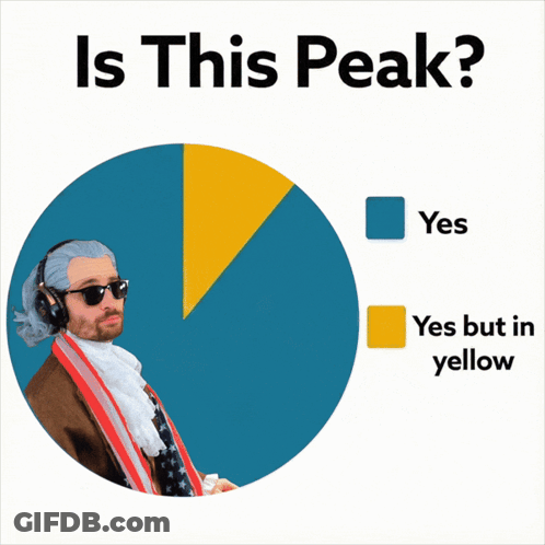 A Pie Chart With A Man In A Wig Pointing At A Yellow Circle That Says " Yes But In Yellow " GIF