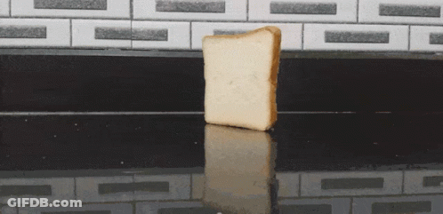 A Piece Of Bread Is Sitting On A Black Counter Top GIF