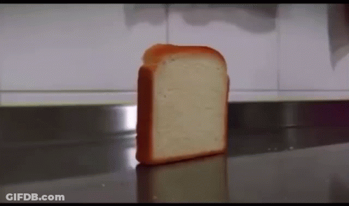 A Piece Of Bread Is Sitting On A Counter . GIF