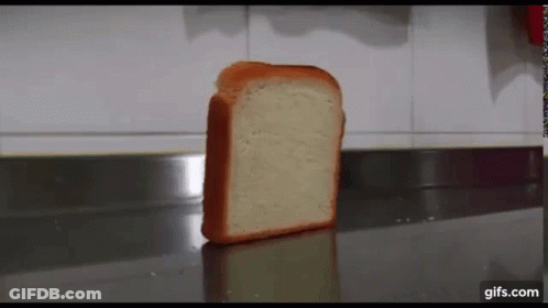 A Piece Of Bread Is Sitting On A Counter . GIF