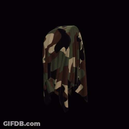 A Piece Of Cloth With A Camouflage Pattern On It On A Black Background GIF