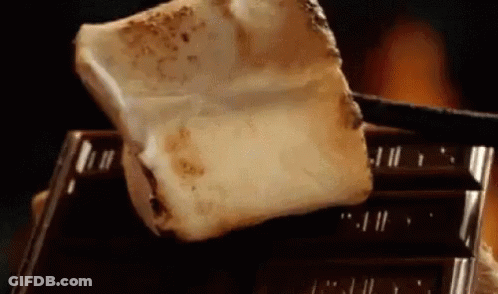 A Piece Of Marshmallow Is Being Dipped In Chocolate . GIF