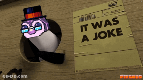 A Piece Of Paper That Says It Was A Joke Next To A Penguin GIF