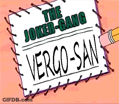 A Piece Of Paper With The Words " The Joker-Gang Vergo-San " On It GIF