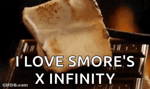 A Piece Of S'mores Sitting On Top Of A Chocolate Bar With The Words I Love Smores X Infinity Written Below GIF